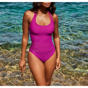 Miraclesuit Utopia One Piece Halter Swimsuit Framboise Pink Size 12 NWT $168